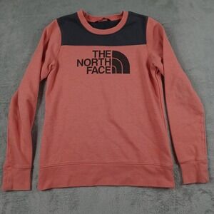 North Face Sweater Womens Small Red Crew Neck Pullover‎ Fleece Logo Casual